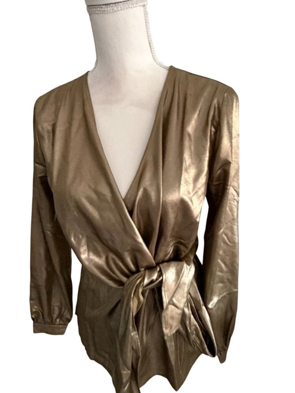 ANN TAYLOR Bronze Gold Long Sleeve Wrap Top Size 4 NEW NWT - Picture 2 of 7